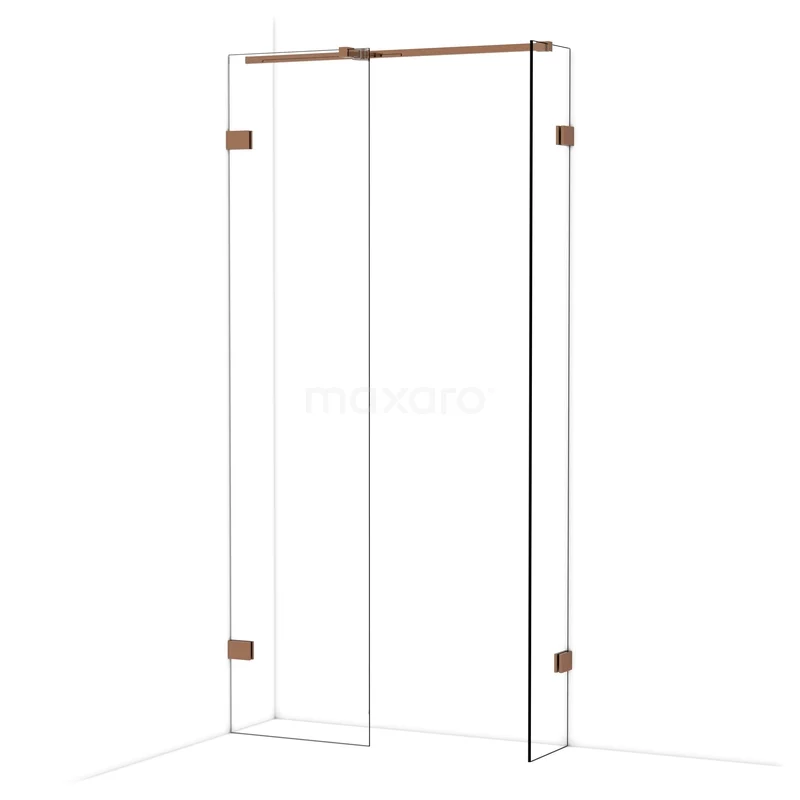 Diamond Walk-in shower | 50x30 cm Glanzend koper Clear glass 2 fixed walls IDB0503320GKP