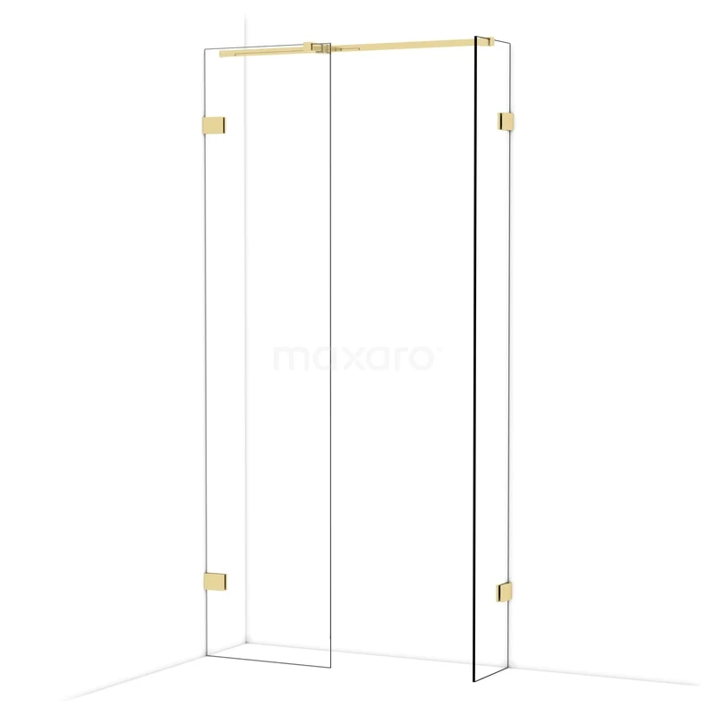 Diamond Walk-in shower | 50x30 cm Glanzend lichtgoud Clear glass 2 fixed walls IDB0503320GLG