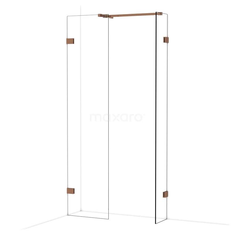 Diamond Inloopdouche | 50x30 cm Glanzend koper Helder glas 2 vaste wanden IDB0503520GKP
