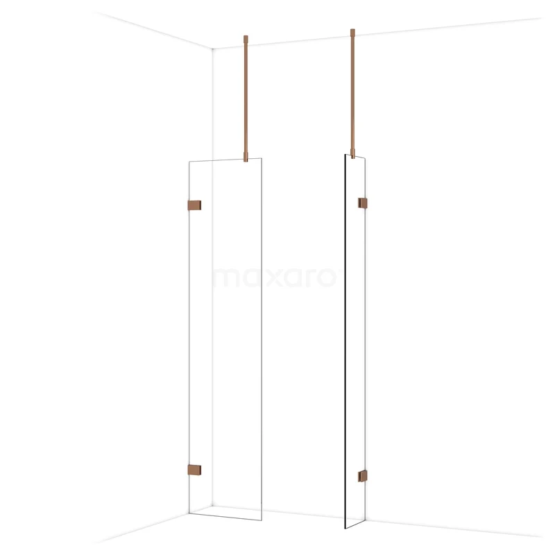 Begehbare Duschen IDB0503920GKP Glas Duschwand mit kupferfarbenen Akzenten, minimalistisches Design, ideal für eine moderne Badezimmergestaltung.