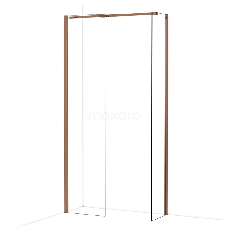 Diamond Walk-in shower | 50x40 cm Glanzend koper Clear glass 2 fixed walls IDB0504310GKP