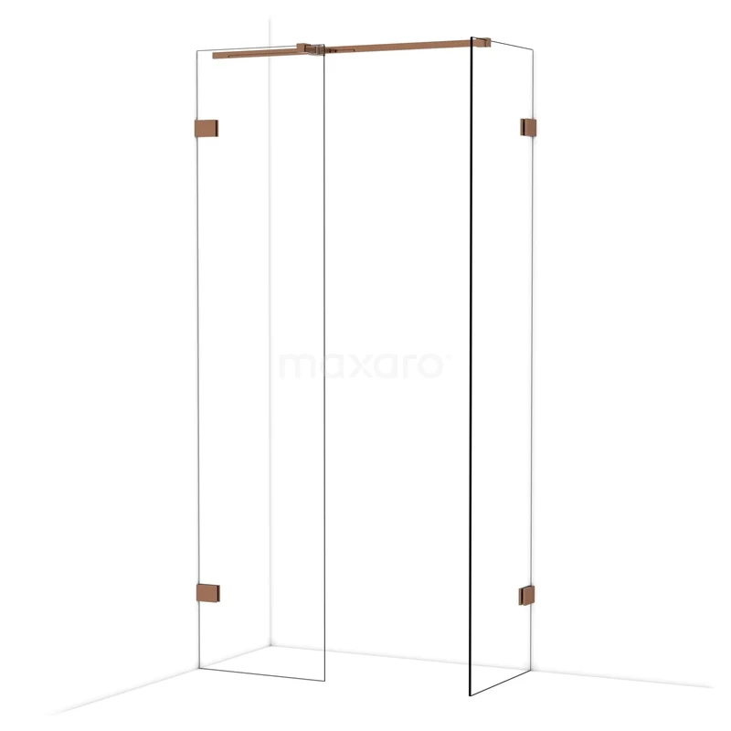 Diamond Walk-in shower | 50x50 cm Glanzend koper Clear glass 2 fixed walls IDB0505320GKP