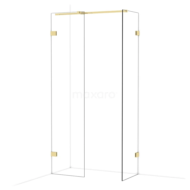 Diamond Walk-in shower | 50x50 cm Glanzend lichtgoud Clear glass 2 fixed walls IDB0505320GLG