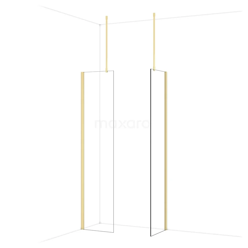 Begehbare Duschen IDB0505910GLG Minimalistische goldene Duschwand mit mattgläsernen Paneelen, ideal für einen modernen Badezimmerstil.