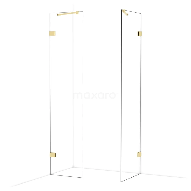 Diamond Walk-in shower | 60x50 cm Glanzend lichtgoud Clear glass 2 fixed walls IDB0506420GLG