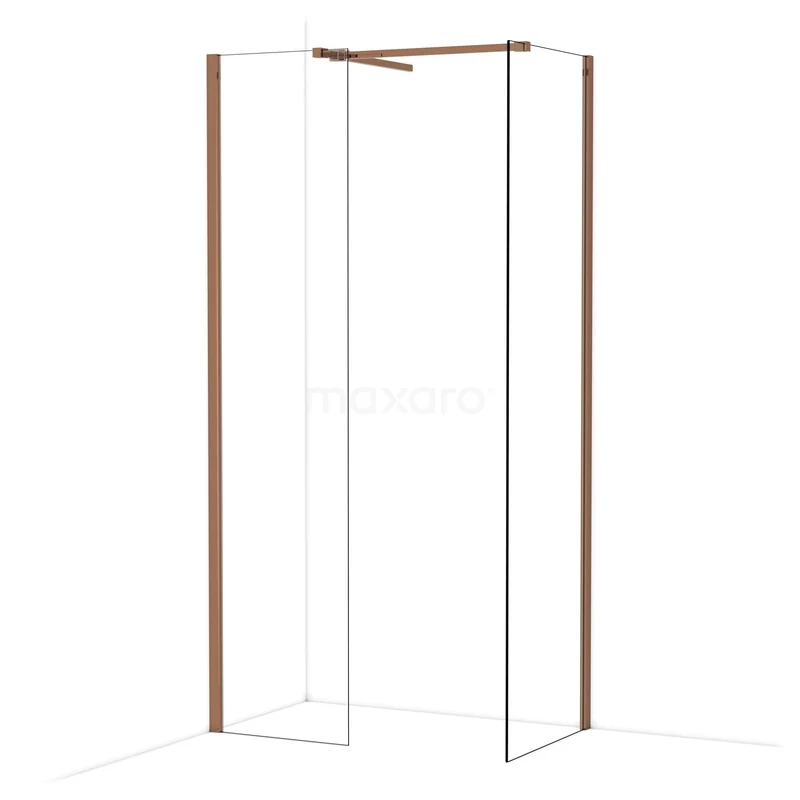 Diamond Walk-in shower | 60x50 cm Glanzend koper Clear glass 2 fixed walls IDB0506510GKP