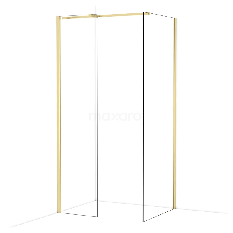 Diamond Walk-in shower | 80x50 cm Glanzend lichtgoud Clear glass 2 fixed walls IDB0508310GLG