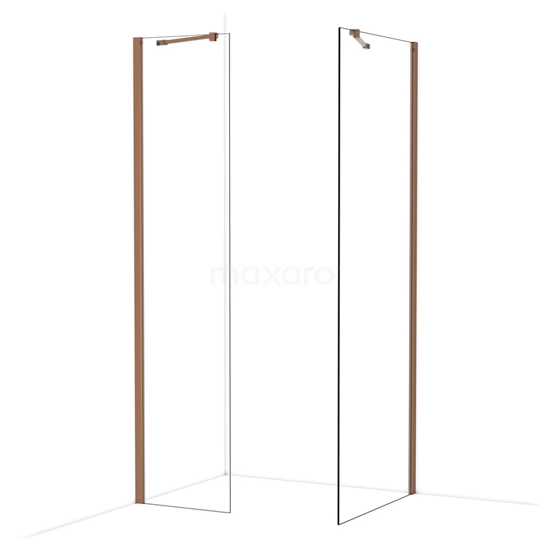 Diamond Walk-in shower | 80x50 cm Glanzend koper Clear glass 2 fixed walls IDB0508410GKP