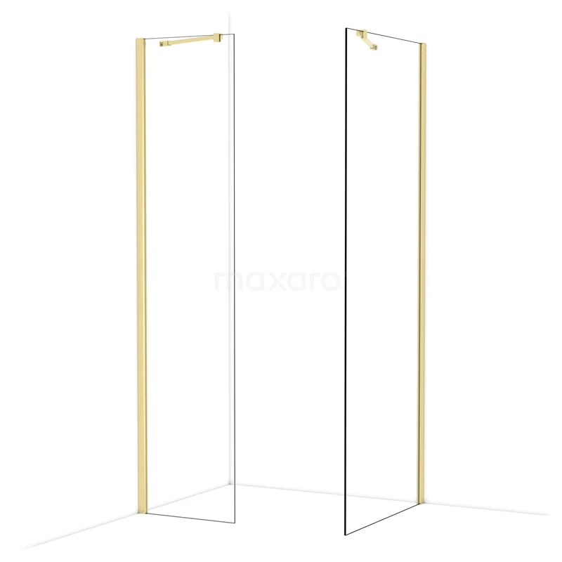 Diamond Walk-in shower | 80x50 cm Glossy light gold Clear glass 2 fixed walls IDB0508410GLG Glazen douchewand met mat goudkleurig frame, strak design, ideaal voor een moderne badkamerstijl.