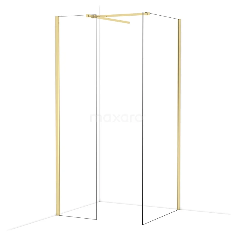 Diamond Walk-in shower | 90x50 cm Glanzend lichtgoud Clear glass 2 fixed walls IDB0509510GLG