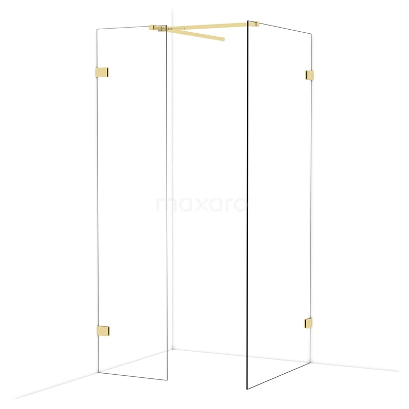 Diamond Walk-in shower | 90x50 cm Glanzend lichtgoud Clear glass 2 fixed walls IDB0509520GLG