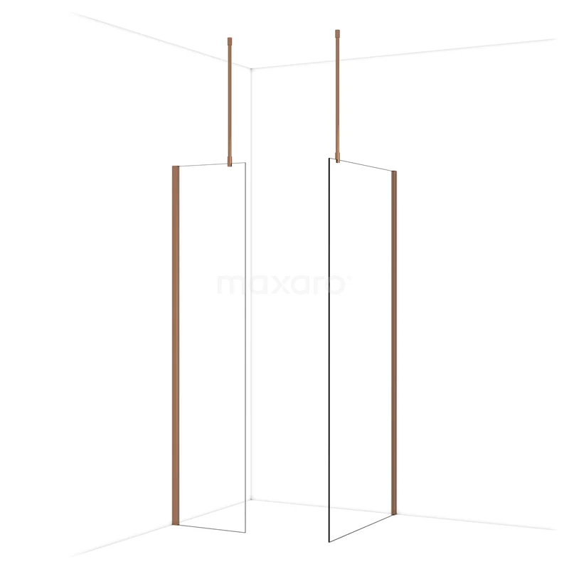 Diamond Walk-in shower | 90x50 cm Glanzend koper Clear glass 2 fixed walls IDB0509910GKP