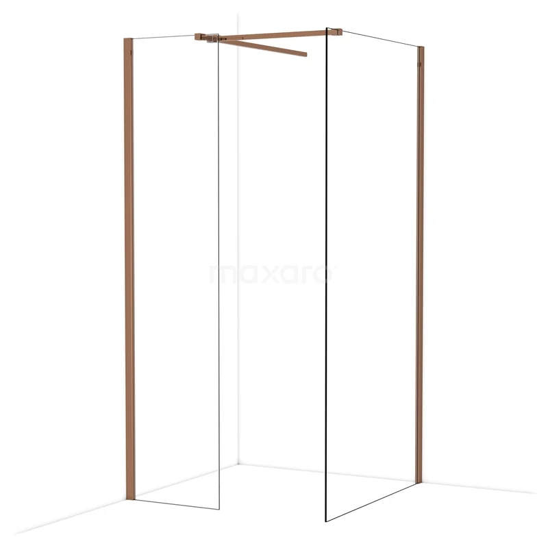 Begehbare Duschen IDB0510510GKP Duschwand mit Eckaufstellung, transparentem Glas und bronzen Profilen, ideal für ein modernes Badezimmer.