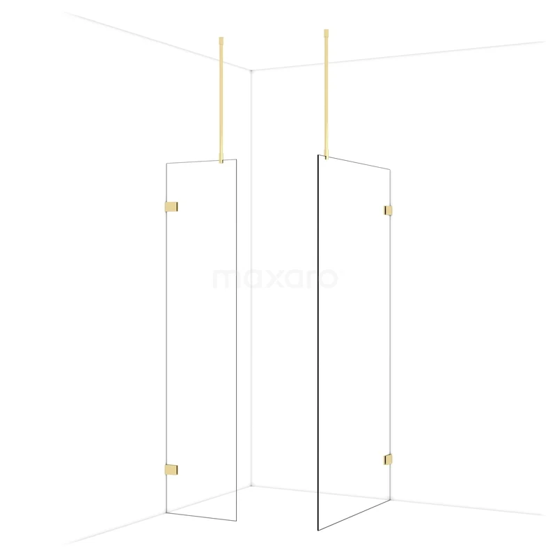 Diamond Walk-in shower | 100x50 cm Glanzend lichtgoud Clear glass 2 fixed walls IDB0510920GLG
