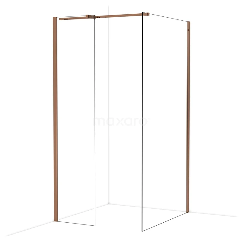 Diamond Walk-in shower | 110x50 cm Glanzend koper Clear glass 2 fixed walls IDB0511310GKP