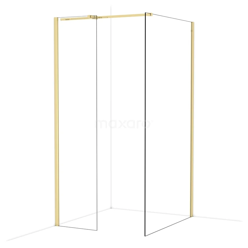 Diamond Walk-in shower | 110x50 cm Glanzend lichtgoud Clear glass 2 fixed walls IDB0511310GLG
