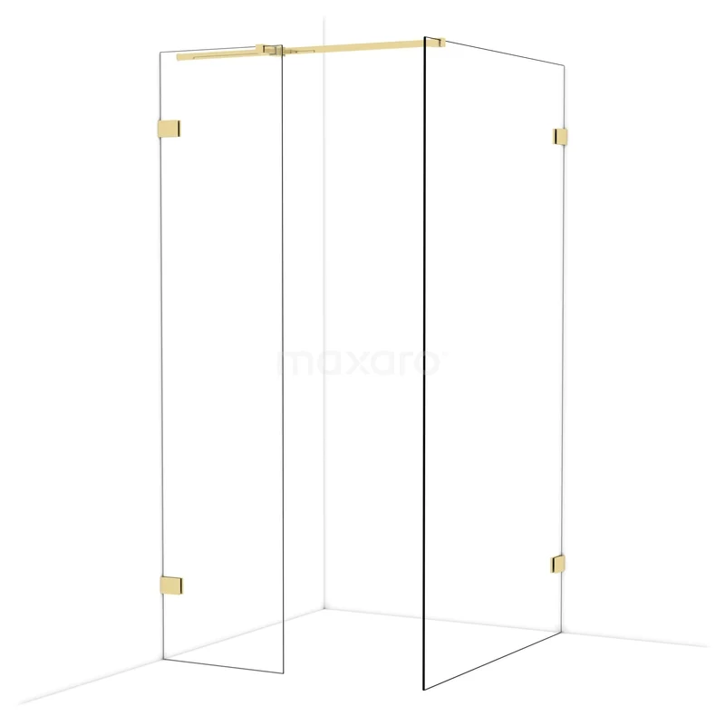 Begehbare Duschen IDB0511320GLG Glasene Eckdusche mit goldfarbenen Scharnieren, minimalistisches Design, ideal für eine moderne Badezimmergestaltung.