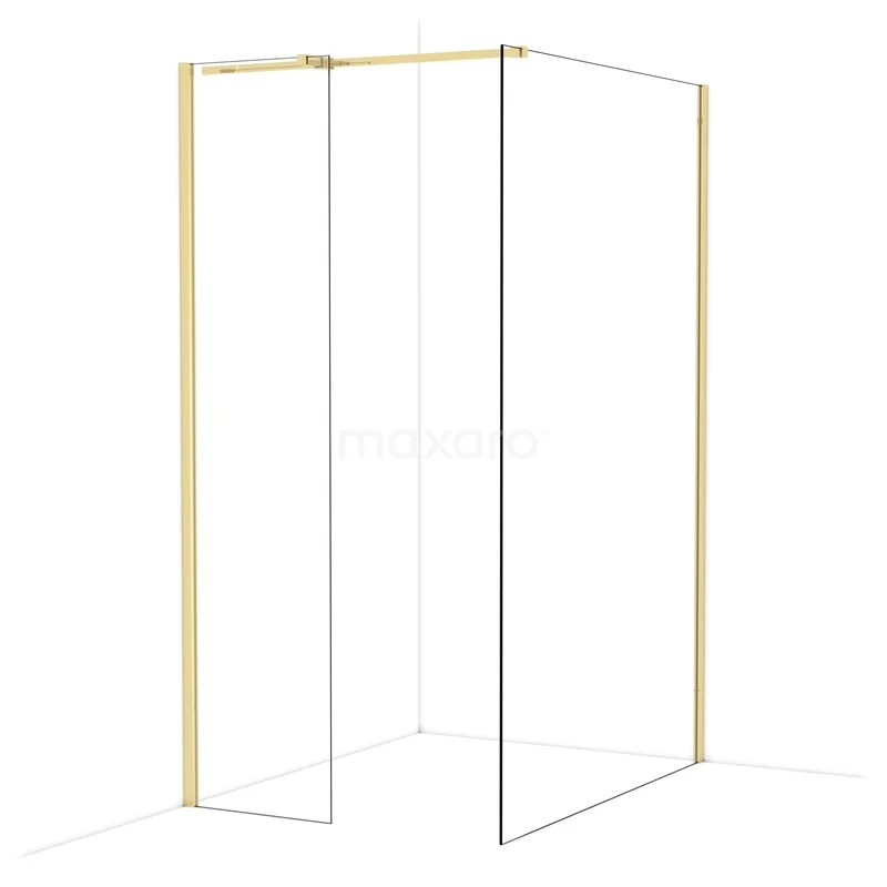 Diamond Walk-in shower | 130x50 cm Glanzend lichtgoud Clear glass 2 fixed walls IDB0513310GLG