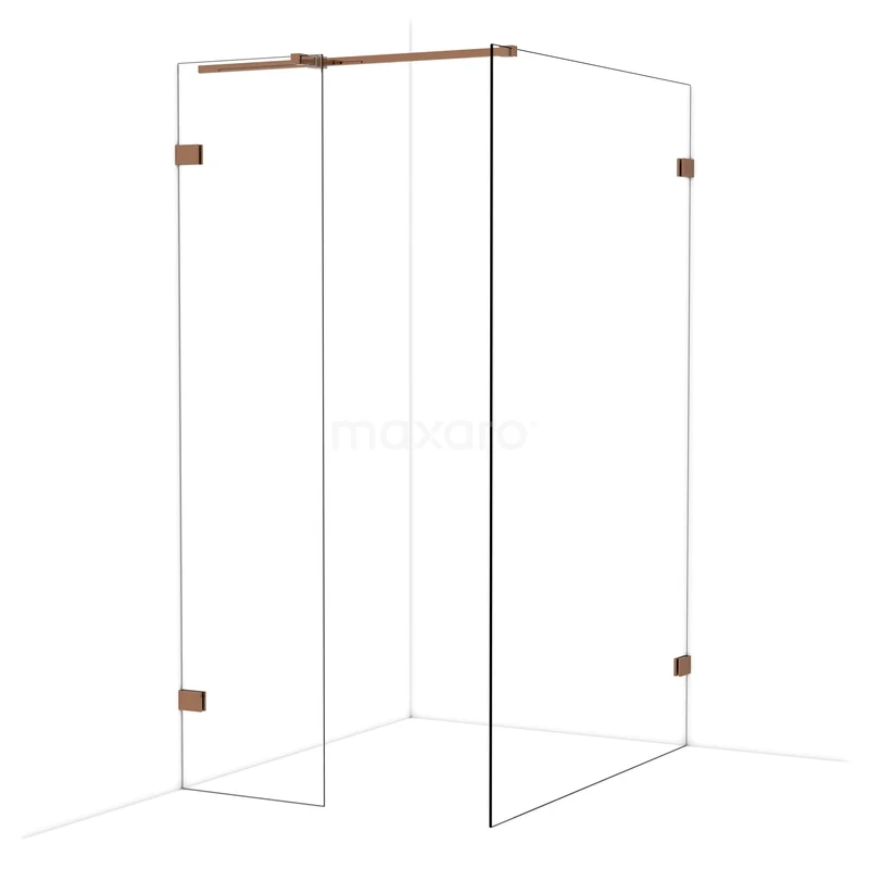 Diamond Inloopdouche | 130x50 cm Glanzend koper Helder glas 2 vaste wanden IDB0513320GKP
