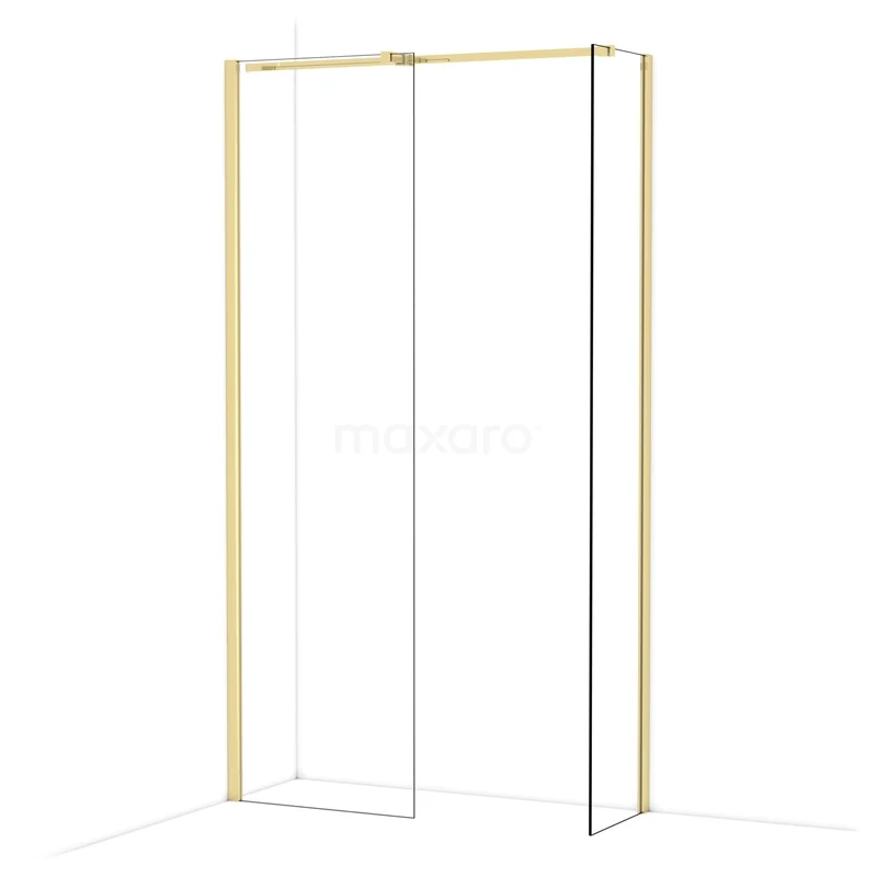 Diamond Walk-in shower | 60x40 cm Glanzend lichtgoud Clear glass 2 fixed walls IDB0604310GLG