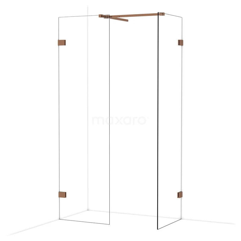 Begehbare Duschen IDB0606520GKP Duschwand aus Klarglas mit kupferfarbenen Akzenten, minimalistisches Design, ideal für ein luxuriöses Badezimmer.