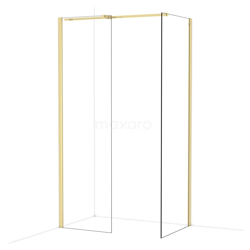 Diamond Walk-in shower | 70x60 cm Glanzend lichtgoud Clear glass 2 fixed walls IDB0607310GLG