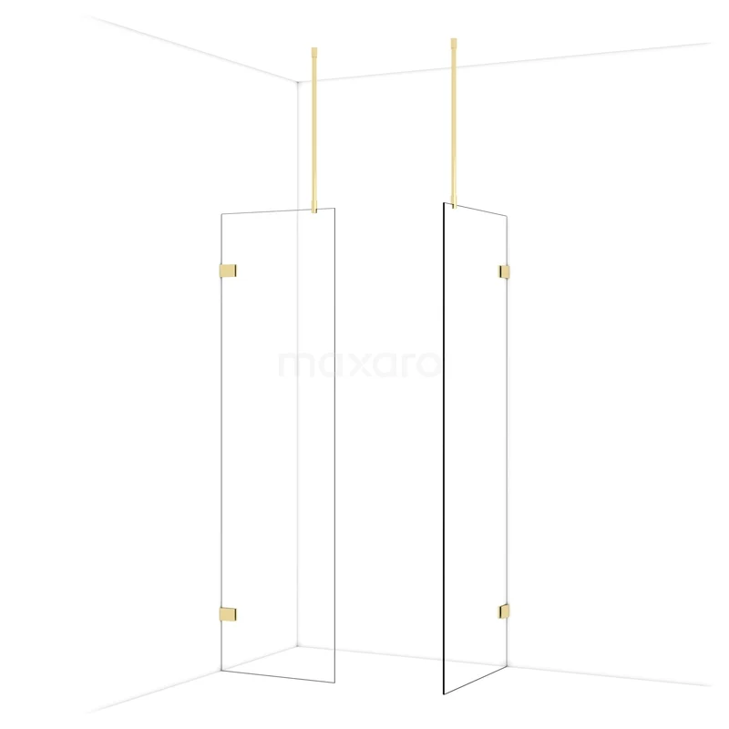 Diamond Walk-in shower | 70x60 cm Glanzend lichtgoud Clear glass 2 fixed walls IDB0607920GLG