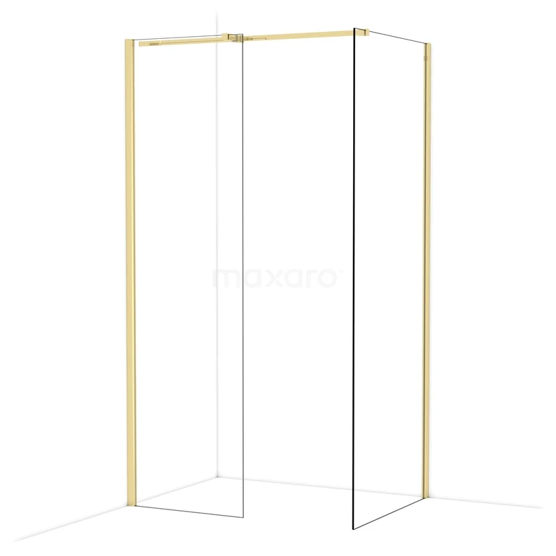 Diamond Walk-in shower | 80x60 cm Glanzend lichtgoud Clear glass 2 fixed walls IDB0608310GLG