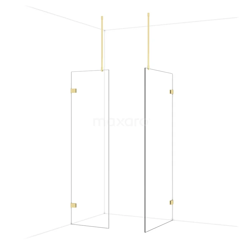 Diamond Walk-in shower | 90x60 cm Glanzend lichtgoud Clear glass 2 fixed walls IDB0609920GLG