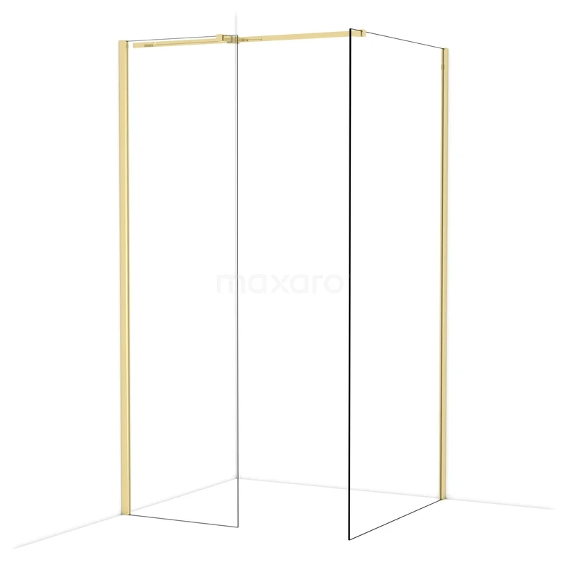 Diamond Walk-in shower | 100x60 cm Glanzend lichtgoud Clear glass 2 fixed walls IDB0610310GLG