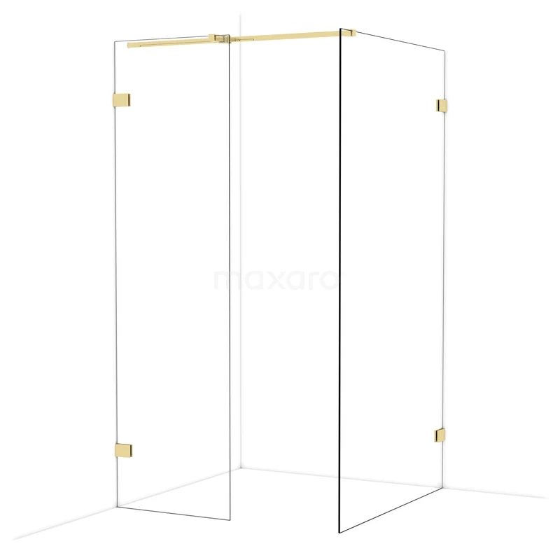 Begehbare Duschen IDB0611320GLG Glasene Eckdusche mit goldfarbenen Scharnieren, elegantes Design für eine luxuriöse Badezimmergestaltung.