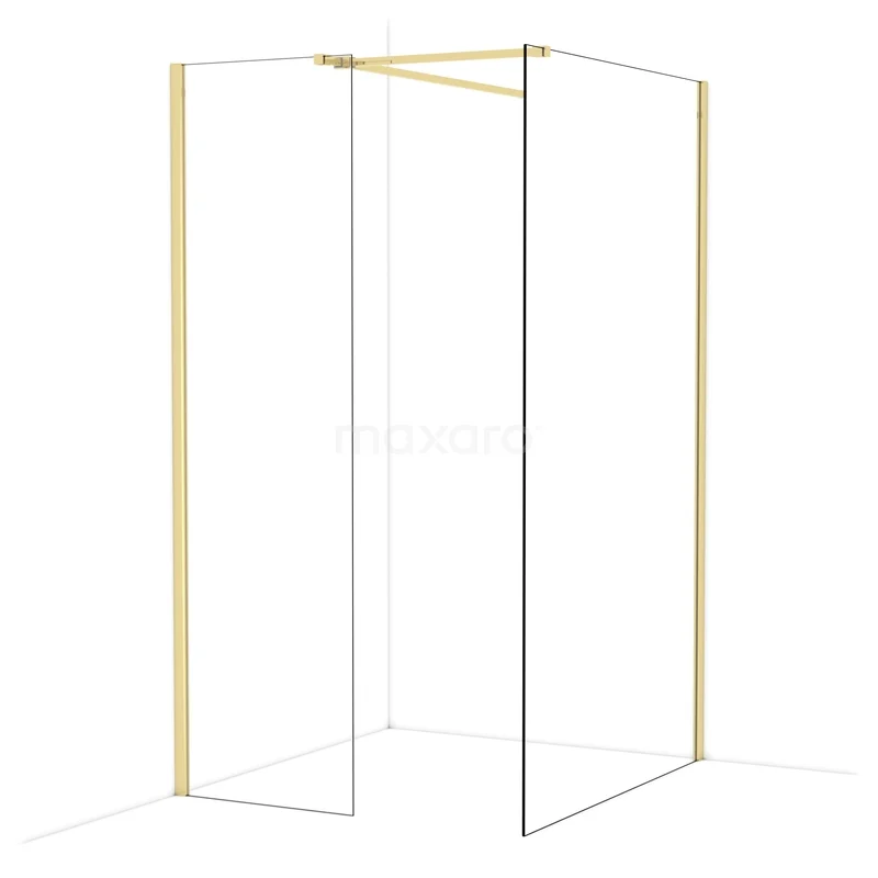 Diamond Inloopdouche | 120x60 cm Glanzend lichtgoud Helder glas 2 vaste wanden IDB0612510GLG