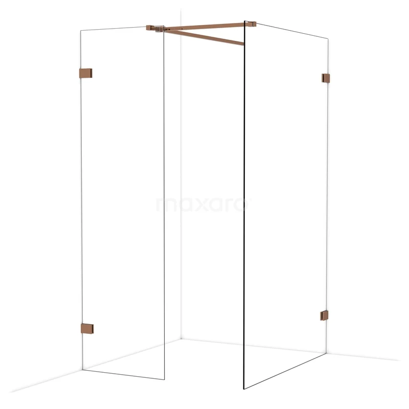 Diamond Inloopdouche | 120x60 cm Glanzend koper Helder glas 2 vaste wanden IDB0612520GKP