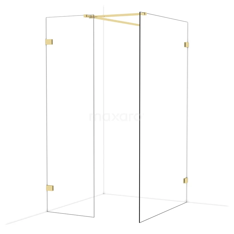 Diamond Inloopdouche | 120x60 cm Glanzend lichtgoud Helder glas 2 vaste wanden IDB0612520GLG