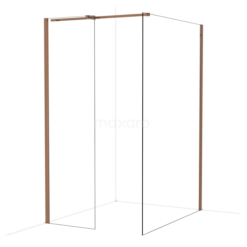 Diamond Inloopdouche | 140x60 cm Glanzend koper Helder glas 2 vaste wanden IDB0614310GKP