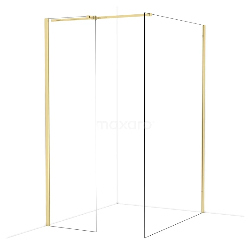 Diamond Inloopdouche | 140x60 cm Glanzend lichtgoud Helder glas 2 vaste wanden IDB0614310GLG