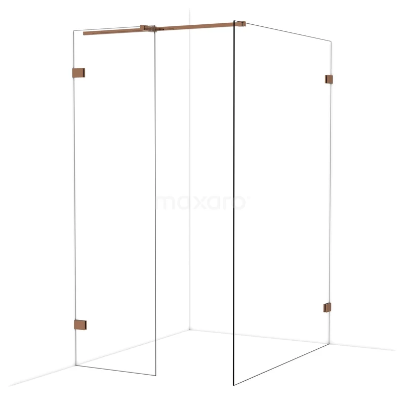 Diamond Inloopdouche | 140x60 cm Glanzend koper Helder glas 2 vaste wanden IDB0614320GKP