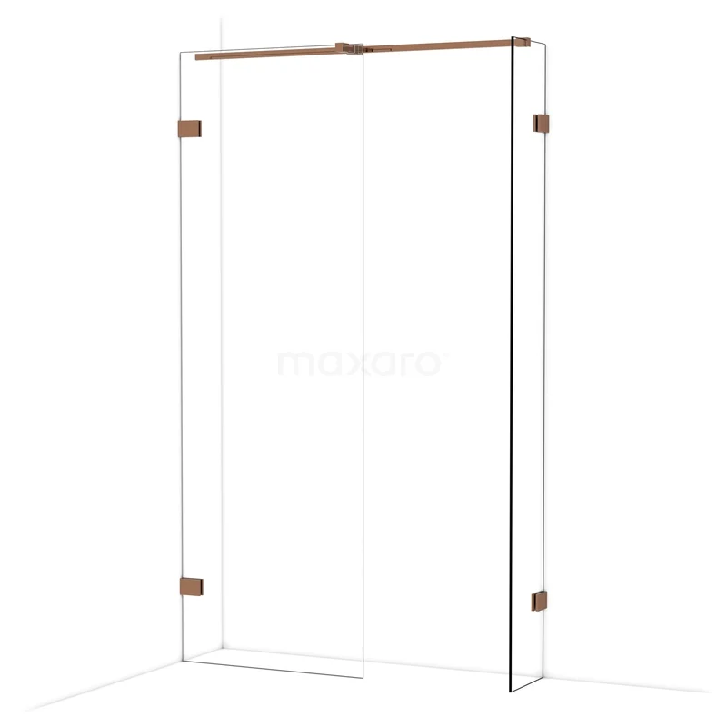 Diamond Walk-in shower | 70x30 cm Glanzend koper Clear glass 2 fixed walls IDB0703320GKP