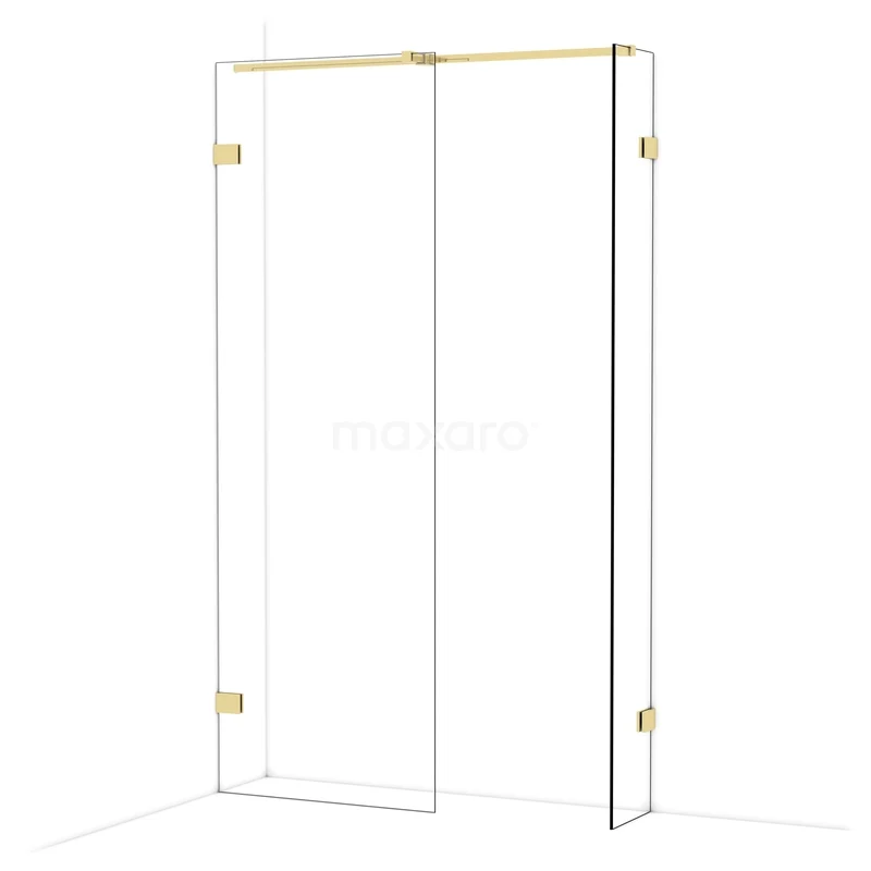 Diamond Walk-in shower | 70x30 cm Glanzend lichtgoud Clear glass 2 fixed walls IDB0703320GLG