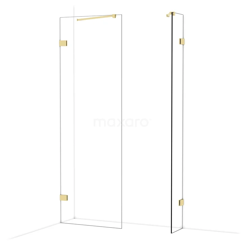 Diamond Walk-in shower | 70x30 cm Glanzend lichtgoud Clear glass 2 fixed walls IDB0703420GLG