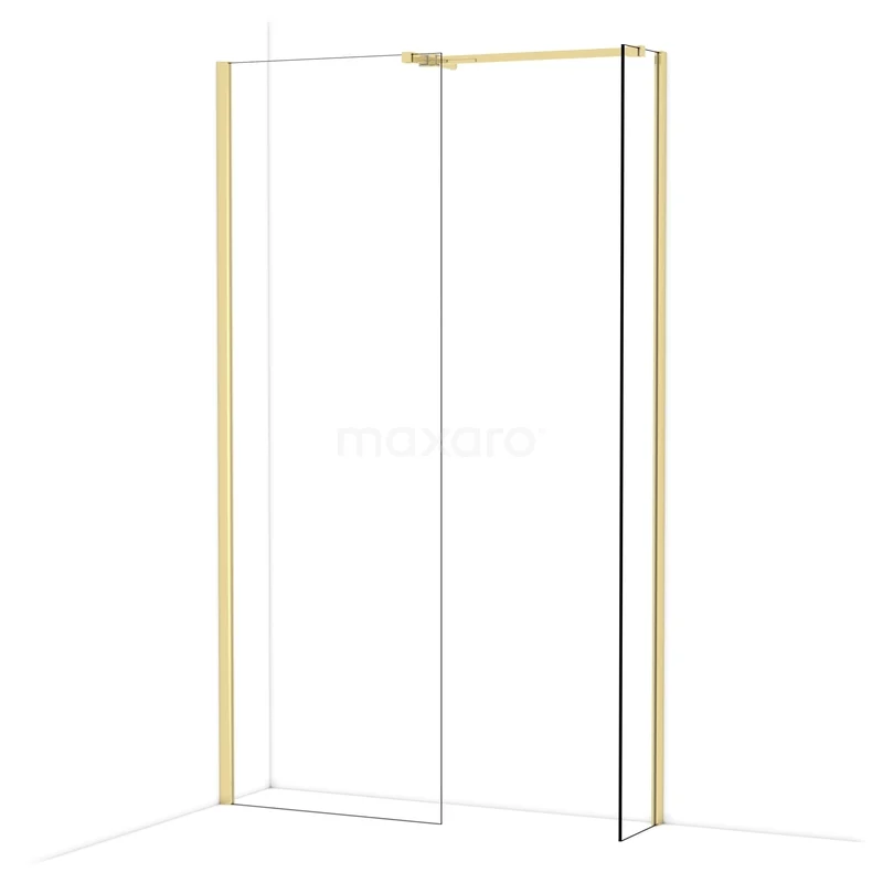 Diamond Walk-in shower | 70x30 cm Glanzend lichtgoud Clear glass 2 fixed walls IDB0703510GLG