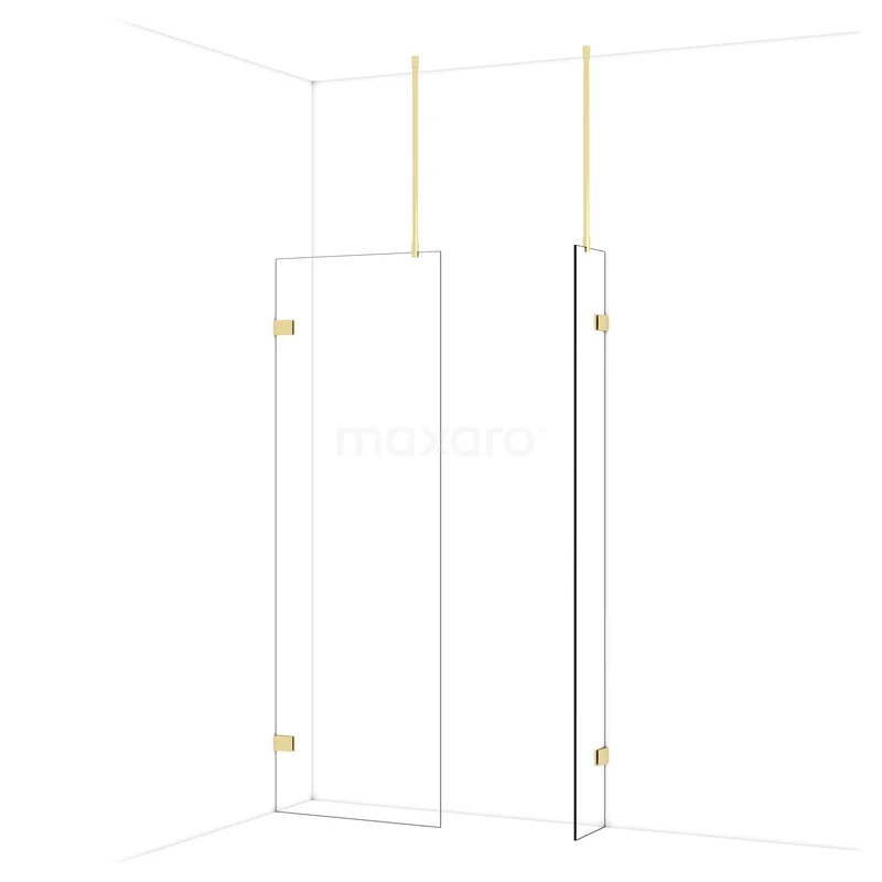 Diamond begehbare Dusche | 70x30 cm Glänzendes Hellgold 2 feste Wände IDB0703920GLG Weiße Duschwand mit goldfarbenen Befestigungen, minimalistisches Design und Badezimmerfunktionalität.