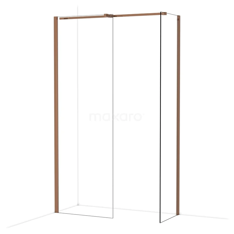 Diamond Walk-in shower | 70x50 cm Glanzend koper Clear glass 2 fixed walls IDB0705310GKP