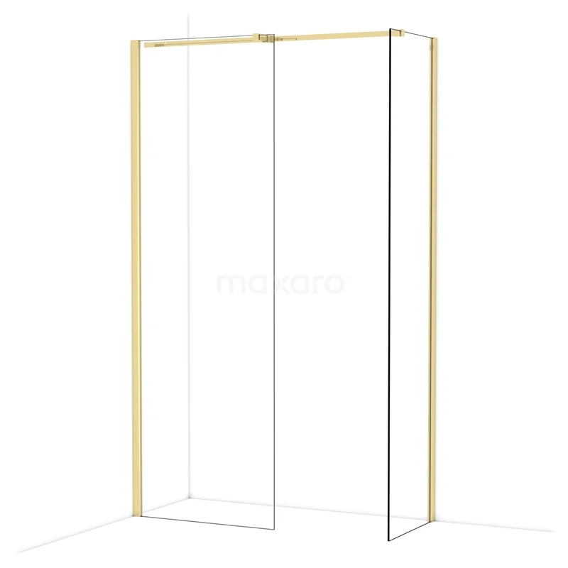 Diamond Walk-in shower | 70x50 cm Glanzend lichtgoud Clear glass 2 fixed walls IDB0705310GLG