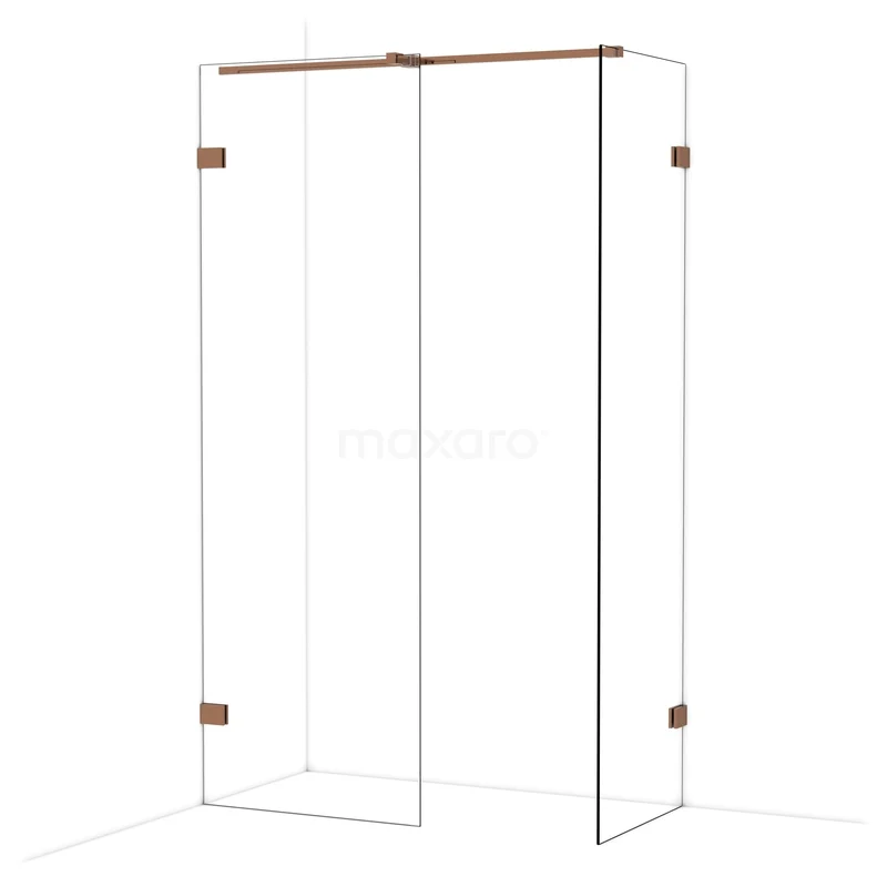 Diamond Walk-in shower | 70x60 cm Glanzend koper Clear glass 2 fixed walls IDB0706320GKP
