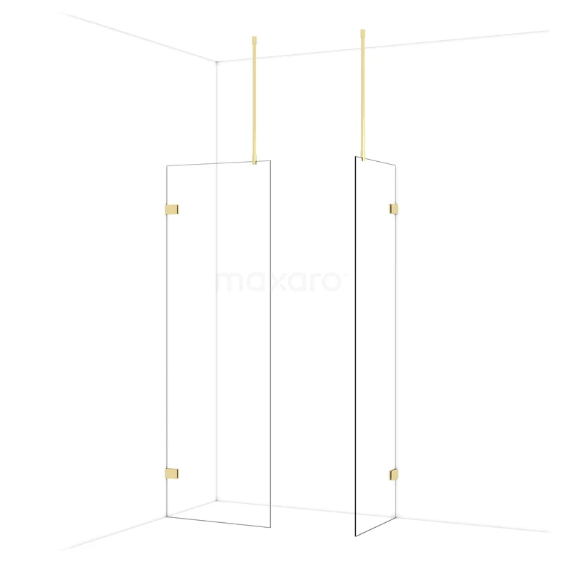 Diamond Walk-in shower | 70x60 cm Glanzend lichtgoud Clear glass 2 fixed walls IDB0706920GLG
