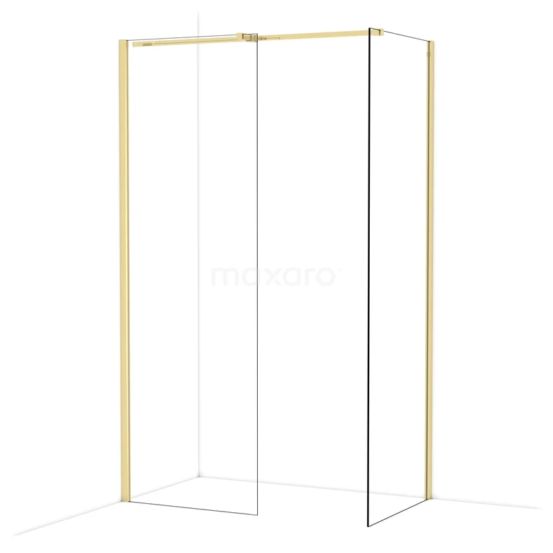 Diamond Walk-in shower | 70x70 cm Glanzend lichtgoud Clear glass 2 fixed walls IDB0707310GLG