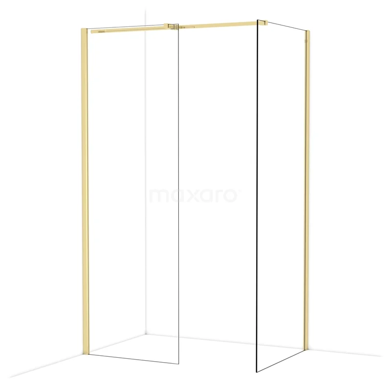 Diamond Inloopdouche | 80x70 cm Glanzend lichtgoud Helder glas 2 vaste wanden IDB0708310GLG