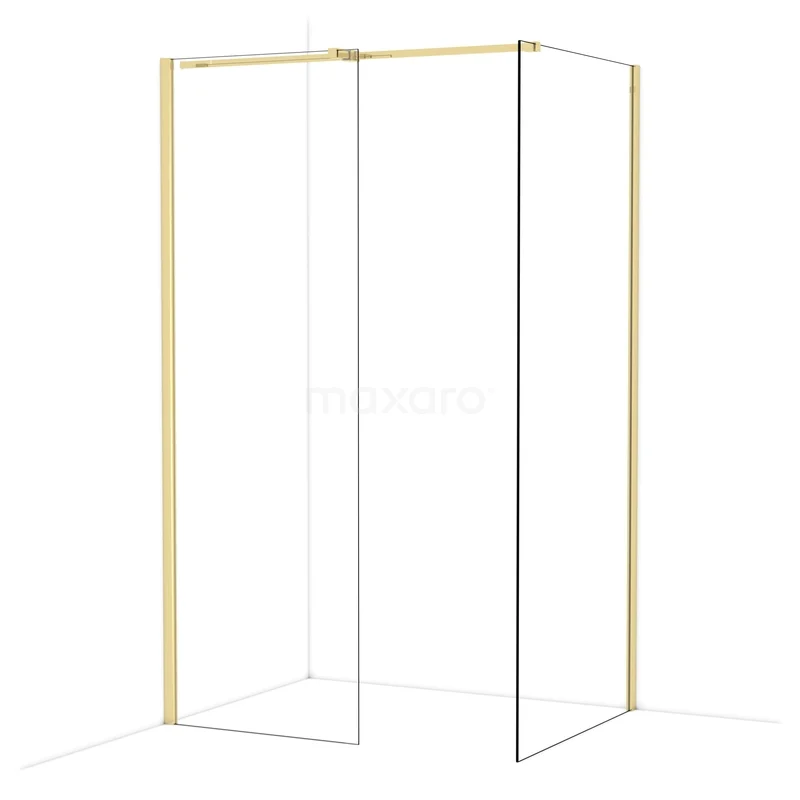 Begehbare Duschen IDB0709310GLG Goldene Aluminium-Duschwand mit Eckdesign, minimalistisch und modern, perfekt für stilvolle Badezimmerlayouts.