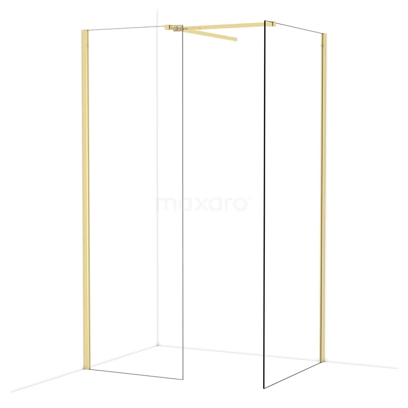 Diamond Inloopdouche | 90x70 cm Glanzend lichtgoud Helder glas 2 vaste wanden IDB0709510GLG